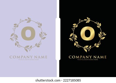 O Beauty vector initial logo, Golden floral letters with flowers leaves and gold splatters isolated on white background. Vector illustration for wedding, greeting cards, invitations template design
