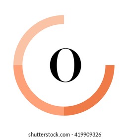 O black letter , modern type of font , tree orange colors , simply alphabet like design identity