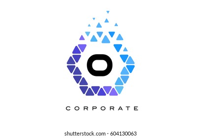 O Blue Hexagon Letter Logo Design with Blue Mosaic Triangles Pattern.