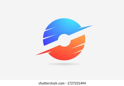 O blue orange alphabet letter logo icon for company and business with slice design