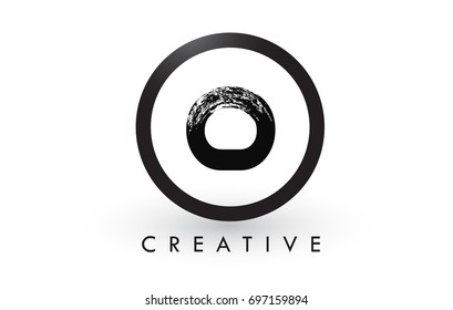 O Brush Letter Logo Design with Black Circle. Creative Brushed Letters Icon Logo.