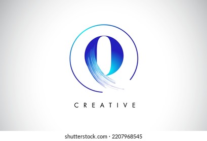 O Brush Stroke Letter Logo Design. Blue Paint Logo Leters Icon with Elegant Circle Vector Design.