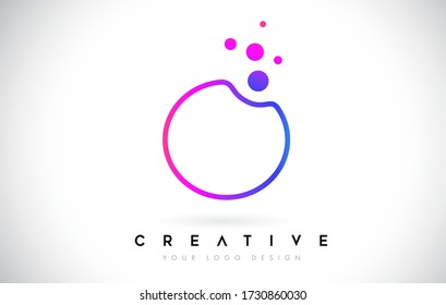 O Bubbles Letter Monogram Line Logo with Purple Violet Dots Modern Icon Design Vector