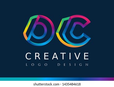 O C Logo. OC Letter Design Vector with Magenta blue and green yellow color