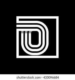 O capital letter made of of three white stripes enclosed in a square. . Overlapping with shadows monogram, logo, emblem. Trendy design.