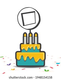 O - Cartoon Birthday Cake and Candle with Big Alphabet.