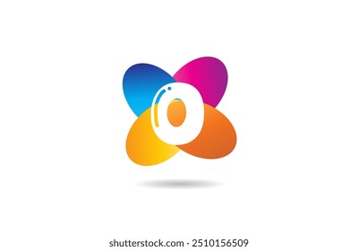 O coloured flower letter alphabet logo icon petal design with suitable for a company or business