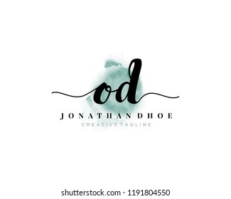 O D OD Initial watercolor logo on white background. Logo template vector