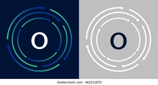 O design template elements in abstract background logo, design identity in circle, letters business logo icon, blue/green alphabet letters, simplicity graphics