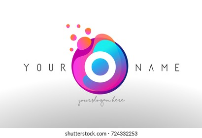 O Dots Letter Logo With Bubbles. A Letter Design Vector with Vibtant Blue Orange Magenta Colors Particles Shapes.