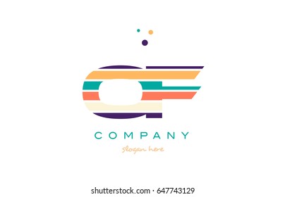 of o f alphabet letter logo colors colorful line stripe font creative text dots company vector icon design template