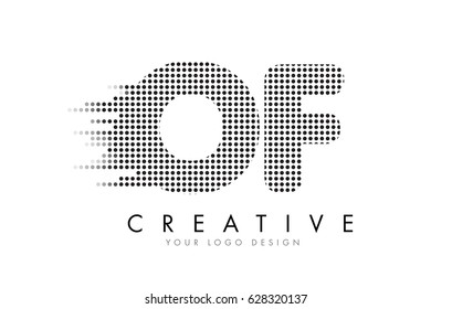 OF O F Letter Logo Design with Black Dots and Bubble Trails.