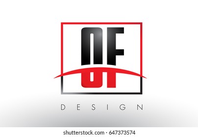 OF O F Logo Letters with Red and Black Colors and Swoosh. Creative Letter Design Vector.