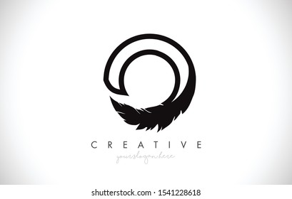 O Feather Letter Logo Icon Design With Feather Feather Creative Look Vector Illustration in Black and White Colors.