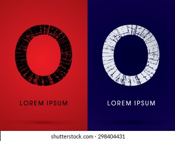 O ,Font , destroy, broken mirror,  broken glass, graphic vector.