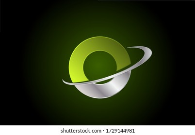 O Green Metallic Alphabet Letter Logo Icon For Business And Company With Grey Swoosh Design