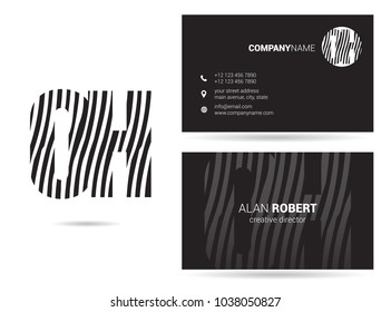 O & H joint logo waves letter design with business card template