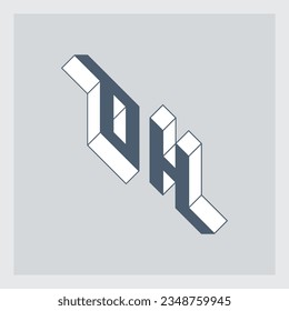 O and H - Monogram or logotype. Three-dimension letters. Vector. OH - 2-letter code. Isometric 3d font for design.