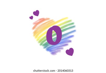 O Heart LGBT Letter Logo Design with Rainbow Color Brush Stroke Paint, Vector Illustration.