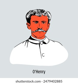 O. Henry is an American writer, a recognized master of the short story. His stories are characterized by subtle humor and unexpected endings. Vector illustration, hand-drawn