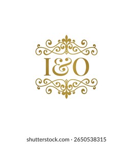 I O logo inicial ornamen emas. Huruf IO ampersand pernikahan atau simbol mitra bisnis