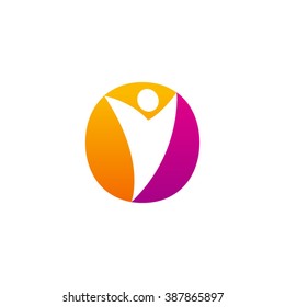 O initial alphabet letter logo with negative space swoosh man, orange purple