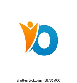 O initial alphabet letter logo with swoosh man, orange blue