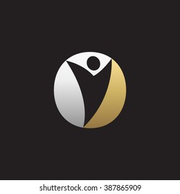 O initial alphabet letter logo with negative space swoosh man, silver gold black background