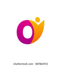 O initial alphabet letter logo with swoosh man, orange purple