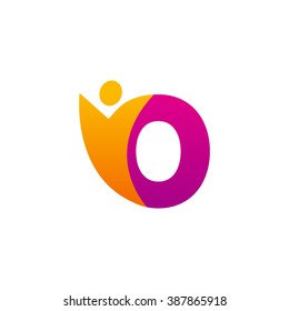 O initial alphabet letter logo with swoosh man, orange purple