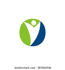 O initial alphabet letter logo with negative space swoosh man, green blue