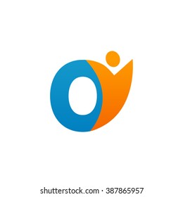 O initial alphabet letter logo with swoosh man, orange blue