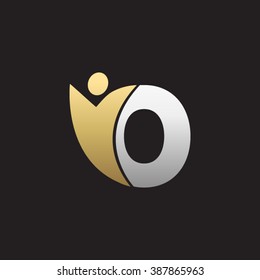 O initial alphabet letter logo with swoosh man, silver gold black background