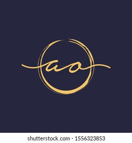A O Initial with handwriting and brush concept. handwriting logo of initial signature, wedding, fashion, jewelry, boutique, and botanical with creative template for any company or business -vector