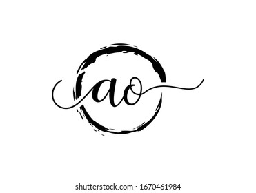 A and O Initial handwriting logo design with brush circle. handwritten logo for fashion, team, wedding, luxury logo.