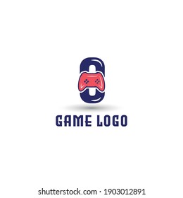 O carta inicial con el icono de consola de juegos y píxel para el concepto de logotipo de juegos. aplicación de inicio de juegos