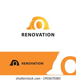 O Initial Letter and Hard Hat Protection Helmet. Safety Logo concept. Construction and Contractor building logo design