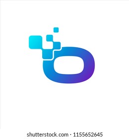 O Initial Letter Logo Design with Digital Pixels in Blue and Purple Colors