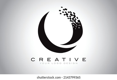 O Initial Letter Logo Design with Digital Pixels in Black and White Colors.