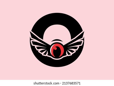 O initial letter with red eye wings design