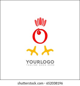 O Initial Letter With Rooster or Cock Icon Logo. Chicken vector illustration