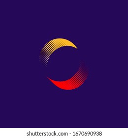O initial logo in abstract style with halftone effect. Red and yellow color.
