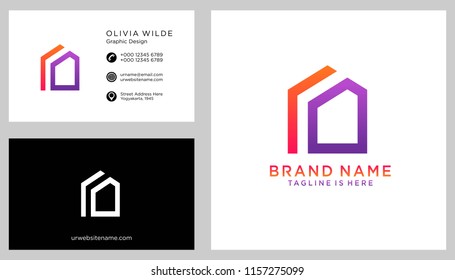 O initial logo with business card vector template