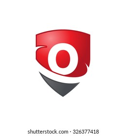 O initial swoosh shield logo red