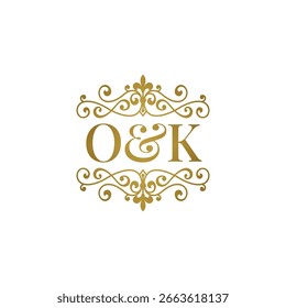 O K iniciales logo adorno oro. Letra ST símbolo de ampersand de boda o socio de negocios.
