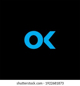 Diseño vectorial del logotipo de letra K sobre fondo de color negro. Monograma OK