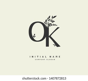 O K OK Beauty vector initial logo, handwriting logo of initial wedding, fashion, jewerly, heraldic, boutique, floral and botanical with creative template for any company or business.