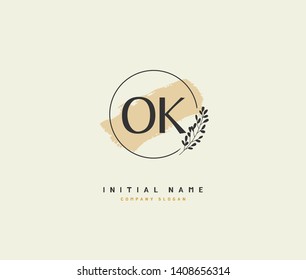 O K OK Beauty vector initial logo, handwriting logo of initial wedding, fashion, jewerly, heraldic, boutique, floral and botanical with creative template for any company or business.