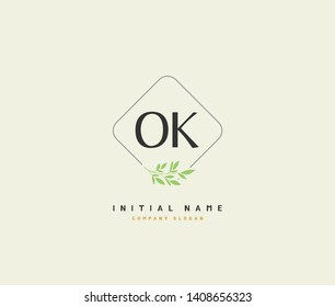 O K OK Beauty vector initial logo, handwriting logo of initial wedding, fashion, jewerly, heraldic, boutique, floral and botanical with creative template for any company or business.