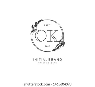 O K OK Beauty vector initial logo, handwriting logo of initial signature, wedding, fashion, jewerly, boutique, floral and botanical with creative template for any company or business.